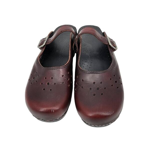 Dansko Merrie Mary Jane Slip On Buckle Strap Leather Dark Red Shoes Size 41 - Picture 6 of 6